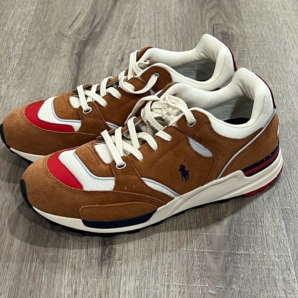 Brand New Polo Ralph Lauren Size 11 Brown Leather Blend Trackstar 200 Sneakers